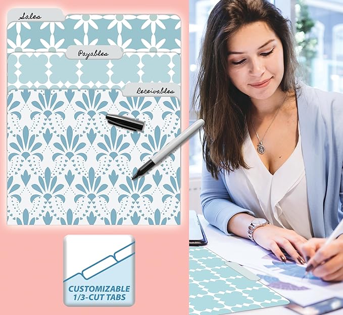 Better Office Products Decorative File Folders, 18 Pack Letter Size, Floral & Solid Designs, Heavyweight Laminated Cute File Folders, Pretty File Folders, File Folders Decorative with 1/3 Cut Tabs