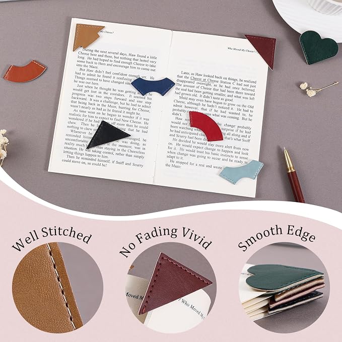 8 Pcs Colorful Geometric Vintage Leather Bookmarks, Stylish Corner Page Accessories, Retro Themed Book Page Holders, Durable Book Markers for Reading, Reading Gifts for Women Teens & Book Lovers