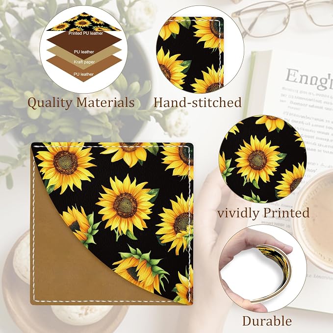 Icycay Sunflower Corner Bookmarks, Funny Leather Book Accessories for Book Lovers, 3 Pcs Reading Book Page Markers for Women Men Student Teacher Girls Boys Kids Retirement Birthday Gifts