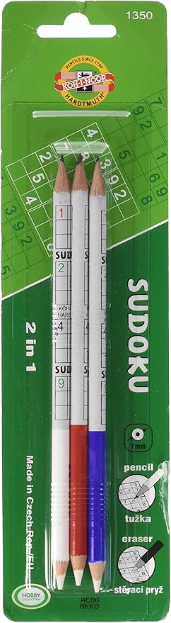 Koh-I-Noor 2B Sudoku Graphite Pencil with Eraser (Pack of 3), blue
