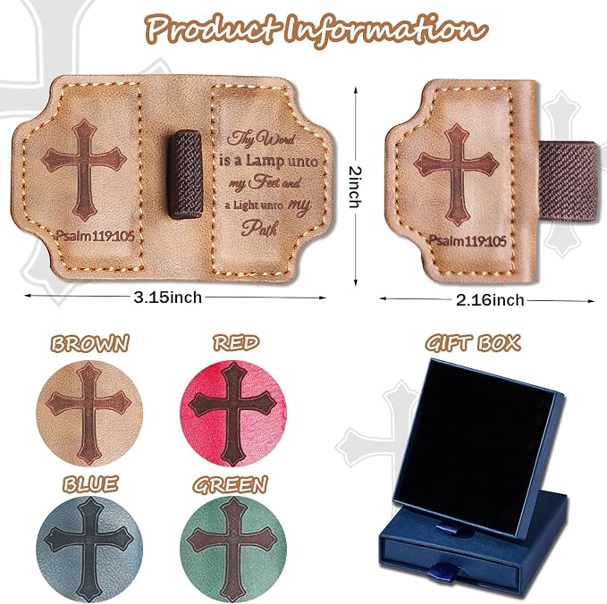 Bygone Mark Personalized Magnetic Leather Bookmark with Pen Holder,Inspirational Bible Verse Religious Bookmarks,Christian Book Lovers Reading Accessory for Men Women (Brown, Psalm 119:105)