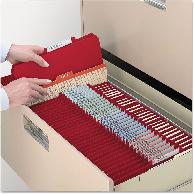 Smead Classification Folder with Prongs, 2 Dividers, 2" Fasteners, Letter Size, for Documents Organization, Durable File Organizer for Home, School or Office, Red (14003)