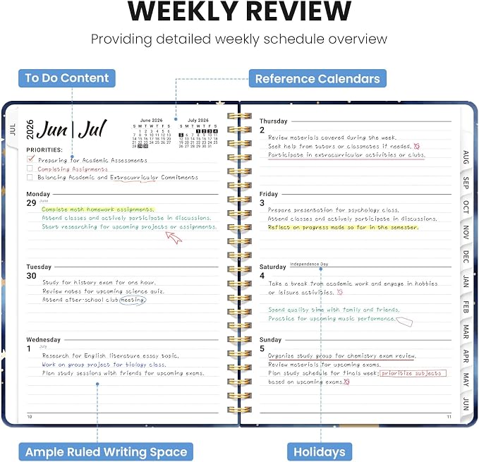 Planner 2026-2027, Monthly and Weekly Academic Planner July 2026 - June 2027, Hardcover Student Teacher Planning Agenda Calendar Book with Tabs, Perfect for Office School Supplies, A4 (8.5" x 11") - Starry Night