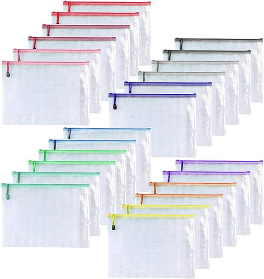 Oaimyy-24 Pcs 3"x 5"Mesh Zipper Pouch, Plastic Zip File Folders Puzzle Bags for Organizing,Office Supplies (Multicolor)
