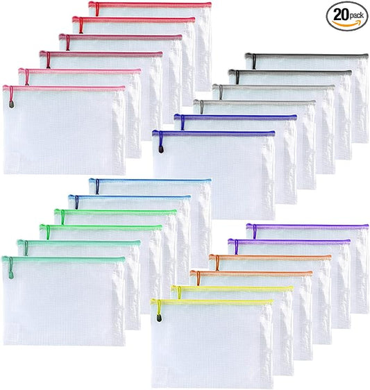 Mesh Zipper Pouch Bags, Zipper Bags for Organizing Storage, Waterproof Zipper Pouches, Letter Size, File Bags for School, Toys, Puzzle, Board Games and Office Supplies (Color, 9"x 12")
