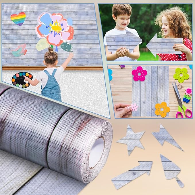 Inkspire Beach Wood Bulletin Board Paper Roll,14.8FTx47IN Large Reusable Waterproof Erasable Classroom Wall Background Backdrop Paper,Fade-Resistant Fabric Wrapping School Decors Teacher Supplies
