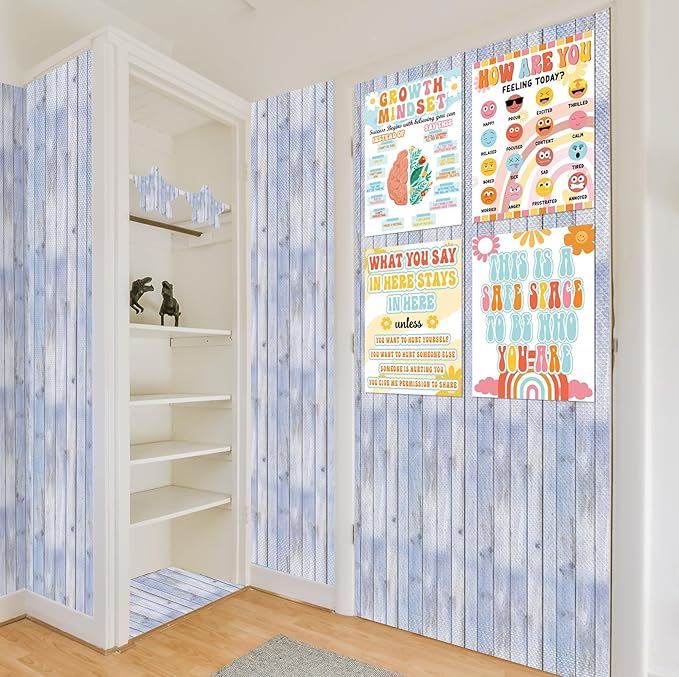 Inkspire Beach Wood Bulletin Board Paper Roll,14.8FTx47IN Large Reusable Waterproof Erasable Classroom Wall Background Backdrop Paper,Fade-Resistant Fabric Wrapping School Decors Teacher Supplies