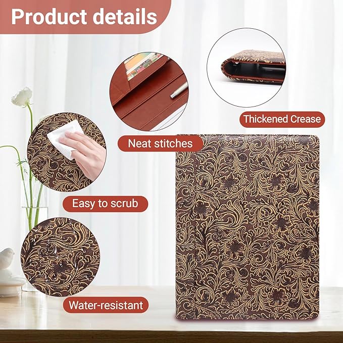 Professional Portfolio Binder, Faux Leather Padfolio for Resume, Note-Taking & Meetings, A4 Letter Writing Pad Holder for Women & Men, Vintage Floral