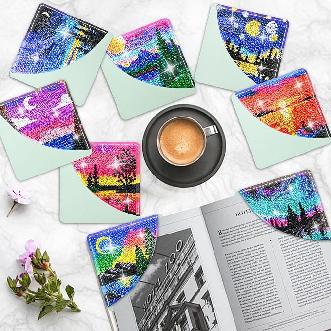 8 Pcs Diamond Painting Bookmark, DIY Corner Book Makers for Adults Book Lovers, Diamond Dot Art Beginners, Small Diamond Art Kits, Paint by Art Crafts Gift for Women Girls (Moon Sceen
