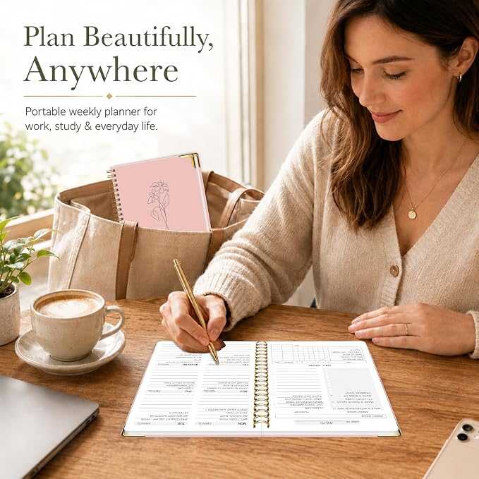 Undated Weekly Planner, Weekly To Do List Notebook with Goal & Habit Tracker Organizer, A5 Hardcover Weekly Planner for ADHD, Office School Home Supplies, Reduces Stress and Boosts Productivity - Pink