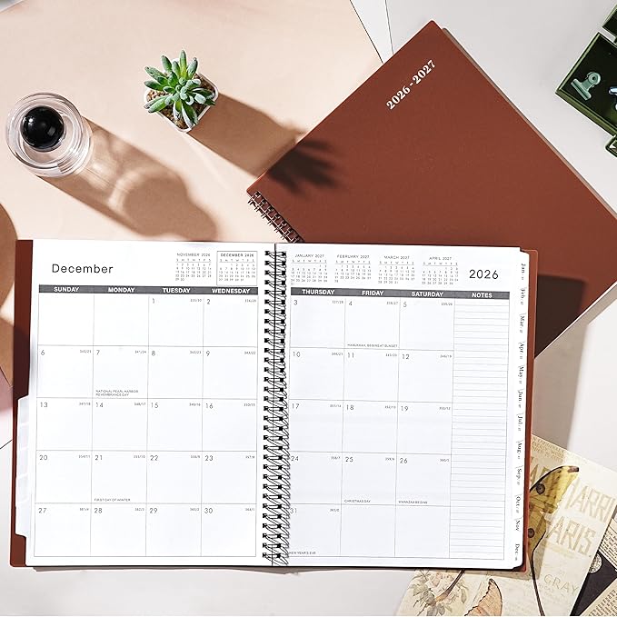 Monthly Planner 2026-2027 - JUL 2026 - DEC 2027, 2026-2027 Planner/Calendar, 18 Monthly Planner with Contacts & Passwords, 8.5" x 11" Planners 26-27, Thick Paper, Reddish Brown