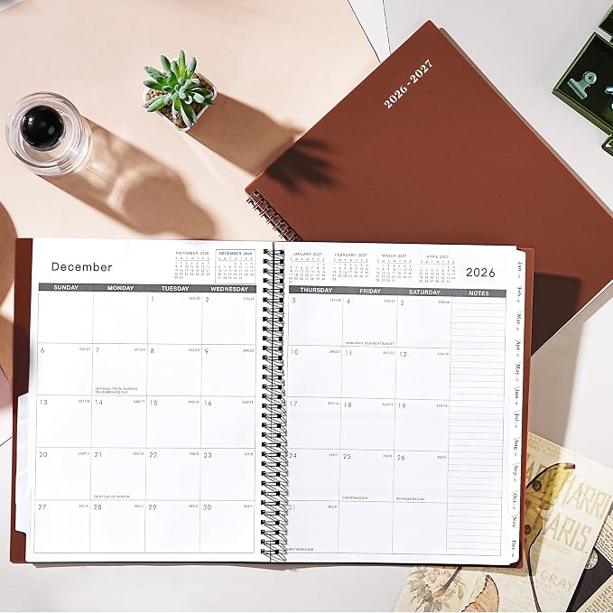 2026-2027 Monthly Planner - Planner/Calendar 2026-2027, Jul 2026 - Dec 2027, 9" x 11", 18 Monthly Planners with Tabs, Pocket, Label, Contacts and Passwords, Twin-Wire Binding- Reddish Brown