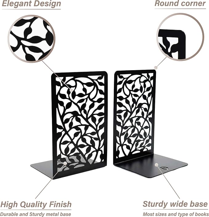 CNK Book Ends Bookends for Decorative Books Holder Bookend Shelves End Hold Heavy Duty Holders Stoppers Metal Stopper Cute Boho Bookshelf Holds Cookbook Office Home Set of 4 Bookends Pair Black
