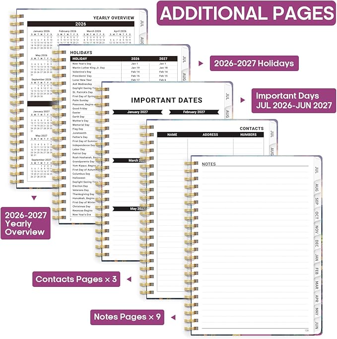 Academic Planner 2026-2027, Weekly and Monthly Calendar Book, July 2026 – June 2027, Hardcover Planner with Tabs, Perfect for Teachers, Students, Women & Men, A4 (8.5" x 11") - Blush Horizon