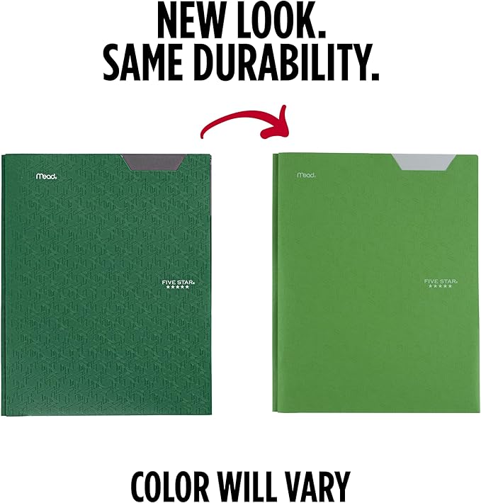 Five Star 2-Pocket Folder, Plastic Folder with Stay-Put Tabs and Prong Fasteners, Holds 8-1/2" x 11" Paper, Forest Green (72111)