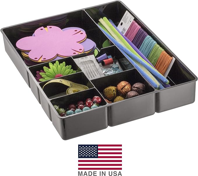 Officemate Deep Drawer Organizer Tray, 8 Compartments, 2 1/4" H x 15 1/8" W x 11 1/2" D, Black (Pack of 6)