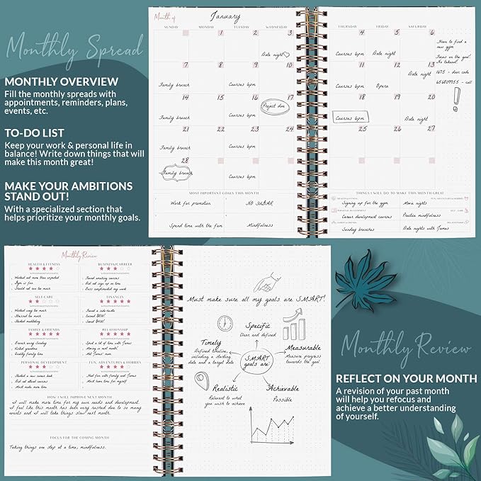 PLANBERRY Large Weekly Planner Premium – Undated Life & Budget Planner – Organizer & Productivity Journal, 8x10.4″ (Tropical Forest)
