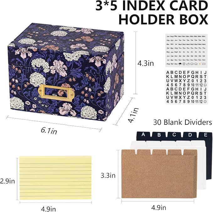 3x5 Index Card Holder, Leather Organizer Box with 300 Flash Cards, 30 Plastic Dividers & 2 Letter Stickers,Flash Recipe Card Holder Box for Home Office Kitchen (Index Card Holder-B)