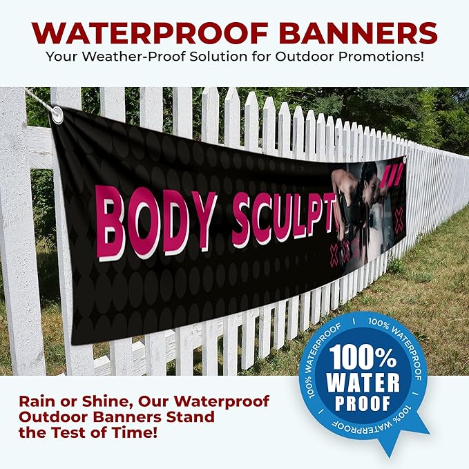 Body Scullpt Large Banners and Signs for Outdoor by Mavis Printing-Polyester Banner with 4 Holes for Easy Hang Indoor & Outdoor|4x1 Feet HD Print Sign to Promote Church| Made in USA