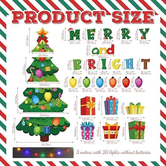 Zhanmai Christmas 3D Bulletin Board Set Paper Cutouts with String Lights Holiday Wall Bulletin Board Decorations for Home Office Holiday Party Supplies(Merry and Bright)