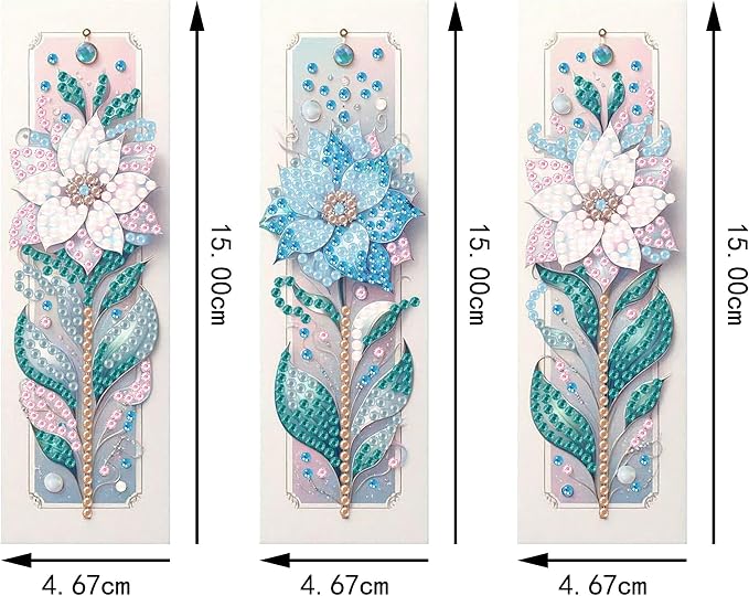 3pcs Flower Diamond Art Bookmarks,Flowes Diamond Painting Bookmark Kits for Adult,DIY Gem Art Small Crafts with Rhinestone Tassel,Paint by Diamonds for Graduation Birthday Reader Gifts (flower-023)