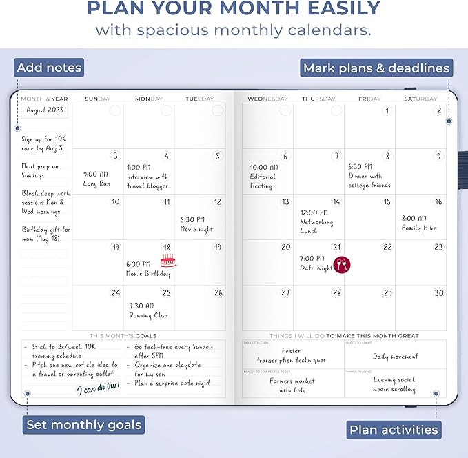 Clever Fox Planner Schedule – Undated Weekly & Monthly Life Planner with Time Slots, Appointment Book & Daily Organizer, A5 (Dark Blue)