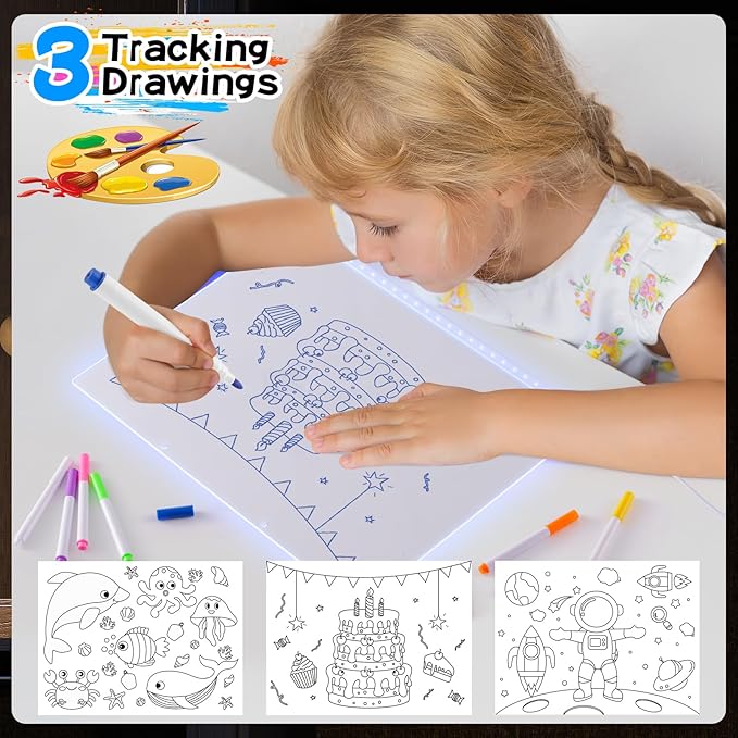 VINTS LED Drawing Board,19-Inch Acrylic Dry Erase Board with Light,3 Modes & 7 Colors Light up Drawing Board with Stand,7 Markers,3 Tracing Templates for Kids Teen Gifts,15.75"X11.81"