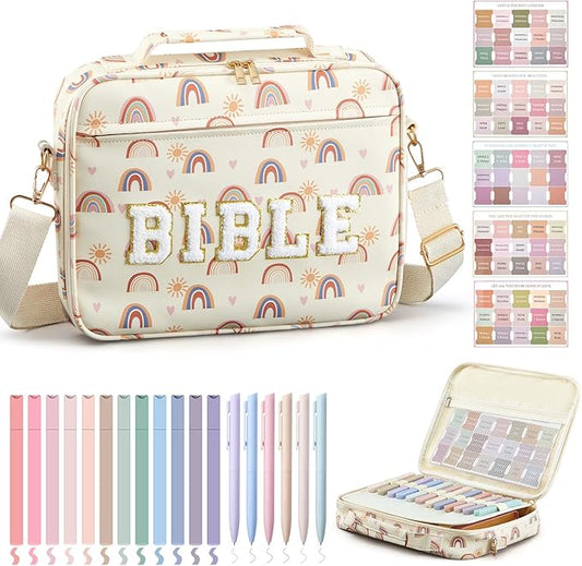 Sinload Large Bible Cover Case for Women, Bible Study Supplies Journaling Kit Chenille Letter PU Leather with Tabs Gel Pen Highlighters with Strap Easter Mothers Day Christian Gifts for Women Mom