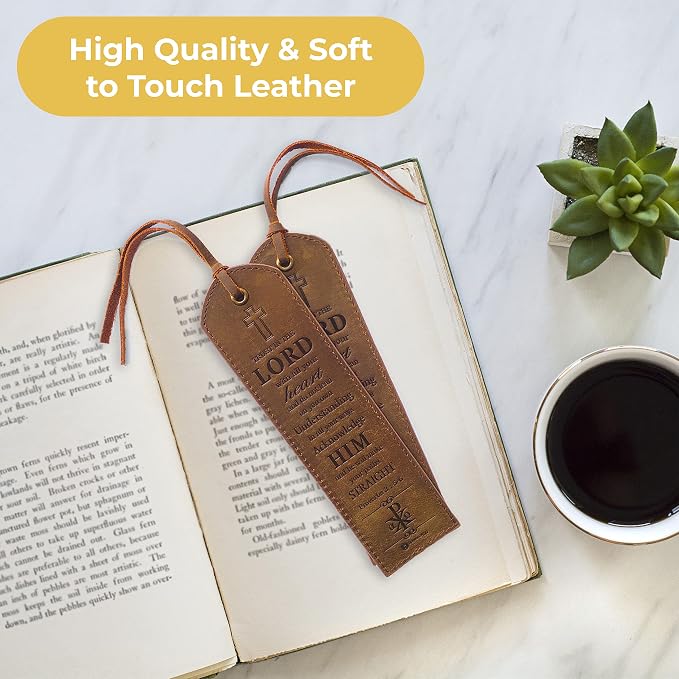 Leather Bible Bookmarks - 2 Leather Christian Bookmarks with Inspirational Bible Verse | Proverbs 3, 5-6 Trust in The Lord | Perfect Religious Book Marker Gifts for Men, Women, Readers and Friends