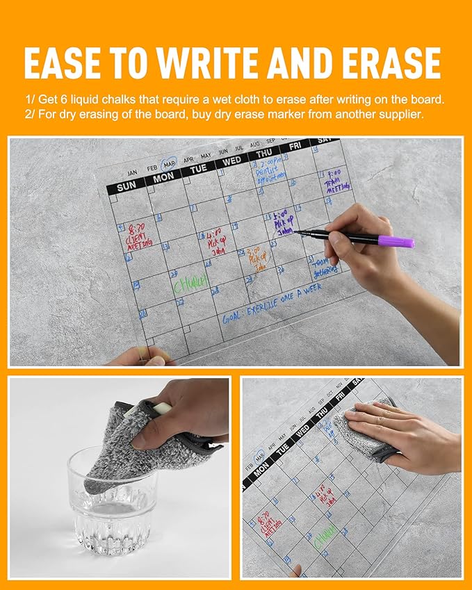 Acrylic Dry Erase Calendar Board to Do List Desktop Clear Memo Note Board, 9x13 Tabletop Whiteboard with Stand for Office, Home, School, Includes 6 Dry Erase Markers Black