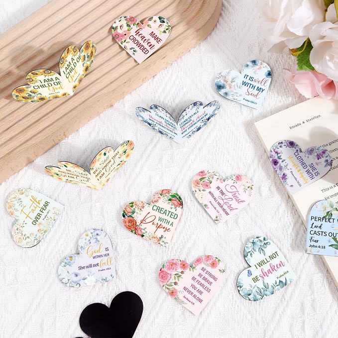 Christian Bible Magnetic Bookmarks Gifts - Wxiben 30 Pcs Inspirational Bookmarks for Women Bible Verses Floral Heart Book Mark Magnetic Page Clips Religious Gift for Church Reading Book Lovers Student