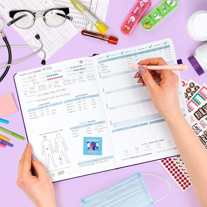 Clever Fox Medical Planner Daily – Health Diary Notebook, Wellness Journal & Self-Care Logbook, Lasts 3 Months, 7x10.5″ (Purple)