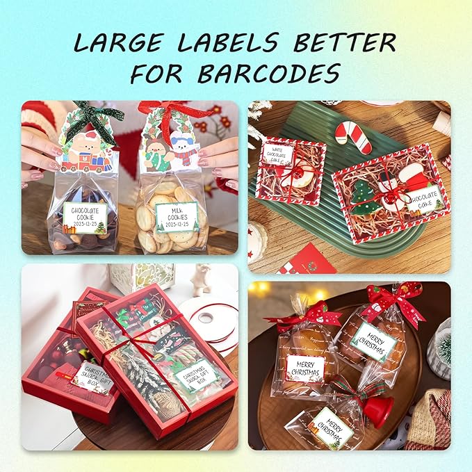 Thermal Labels Christmas Tags for Xmas Compatible with Phomemo M100/M110/M150/M221/M220/M120/M200/M250 Label Printer,1.97"x1.18"(50x30mm), 230 Labels/Roll, Black on Christmas Pattern