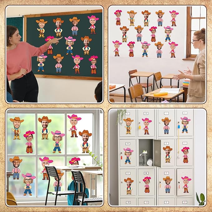 48Pcs Western Cowboy Hat Cutouts Bulletin Board Decorations Pink Cowgirl Paper Cut Outs DIY Photo Picture Craft for Kids Kindergarten Party Home Wall Back to School Classroom Birthday Supplies