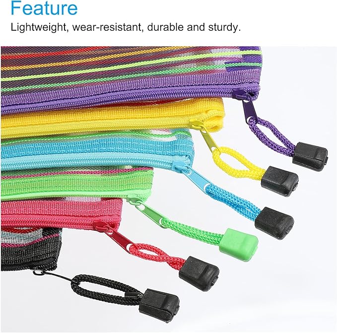 MECCANIXITY Mesh Zipper Pouches, B6 Colorful Pencil Case Document File Bags Storage Organizer for Office Supply Travel Accessory, Multicolor Pack of 6