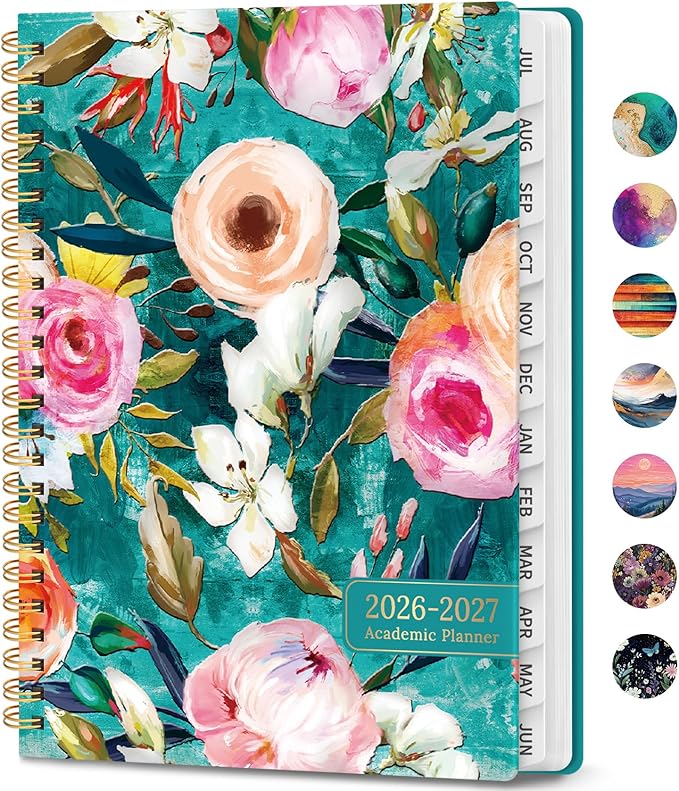Academic Planner 2026-2027, Weekly and Monthly Calendar Book, July 2026 – June 2027, Hardcover Planner with Tabs, Perfect for Teachers, Students, Women & Men, A5 (6.4" x 8.5") - Oil