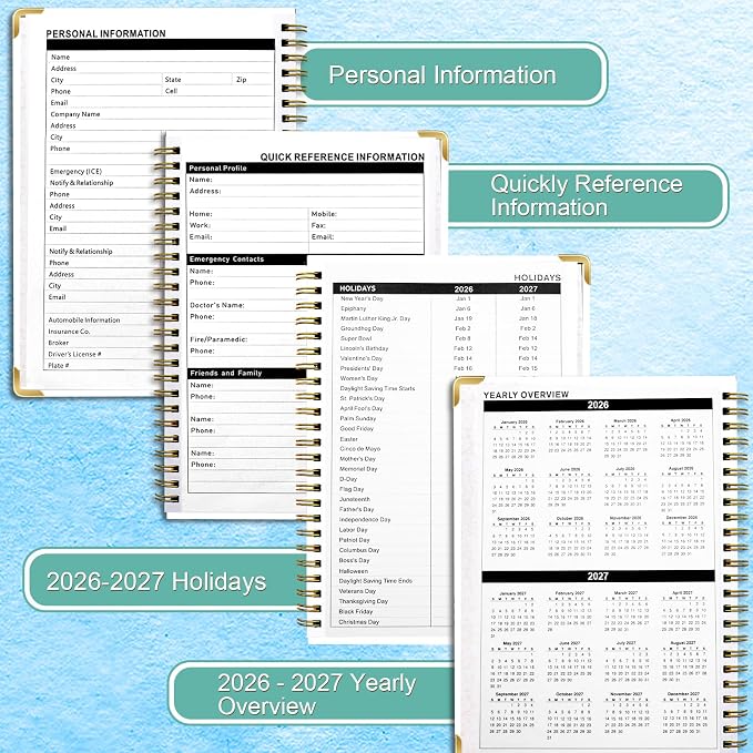 Weekly Monthly Planner 2026-2027, Weekly Planner from Jul 2026-Jun 2027, 6.3" X 8.5" Daily Planner with Tabs, Bookmark, Calendar Planner for Women Girls, Planners Spiral Bound at School/Office