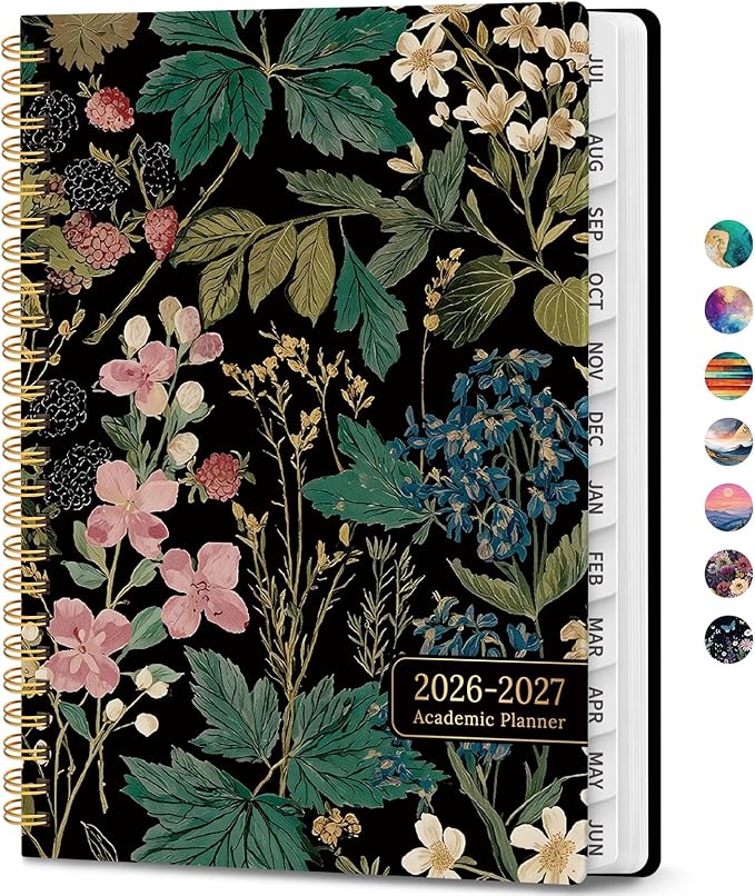 Academic Planner 2026-2027, Weekly and Monthly Calendar Book, July 2026 – June 2027, Hardcover Planner with Tabs, Perfect for Teachers, Students, Women & Men, A4 (8.5" x 11") - Forest Botanica
