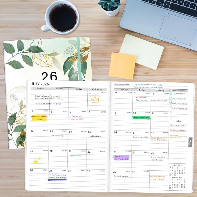 2026-2028 Monthly Planner, 2 Year Calendar Planner, Jul 2026 - Jun 2028, 8.3'' x 11'', 24 Months, Embossed Cover, with Printed Tabs ＆Pocket, Elastic Closure, Organizer for Office Home School, Green