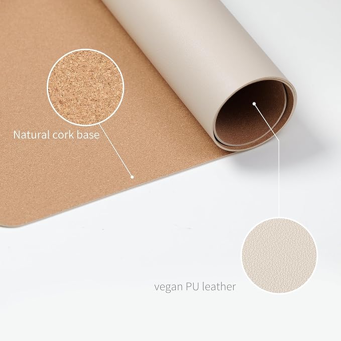 RENMTURE Desk Pad, Cork & PU Leather Desk Mat, Large Mouse pad, Non-Slip Desk Protector and Blotter, Waterproof Writing Pad, Desk Accessories and Organizers for Home Office (Apricot,32"x16")