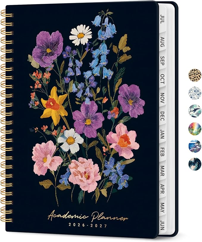 Planner 2026–2027, Weekly & Monthly Academic Organizer for School Year, Jul 2026–Jun 2027, Hardcover Planner with Tabs, Back to School Essential, 6.3" x 8.5", Bold Bouquet