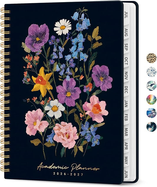 Planner 2026–2027, Weekly & Monthly Academic Organizer for School Year, Jul 2026–Jun 2027, Hardcover Planner with Tabs, Back to School Essential, 6.3" x 8.5", Bold Bouquet