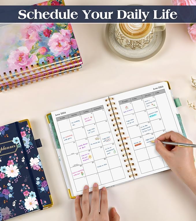 2026 Planner, Hardcover Weekly and Monthly Planner for Women, January 2026 - December 2026, Spiral Yearly Agenda Organizer Book 2026 with Tabs, Daily Calendar Planners for School Work Home, A5 (5.75" x 8.38"), Vintage Flower