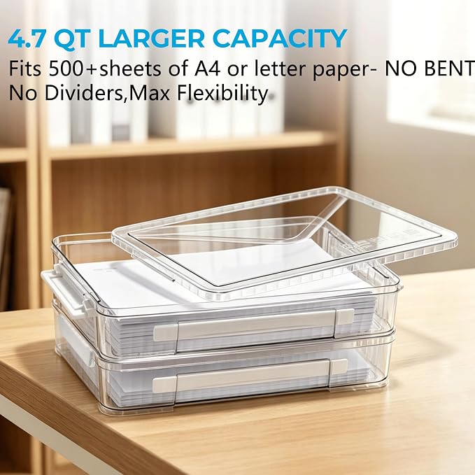 Board Game Storage & Puzzle Case 2 Pack,Extra Deep Storage Box with Lid,Stackable Storage Containers for A4 & Letter Paper,Clear Plastic Box with Latch for Crafts,Documents and Art Supplies