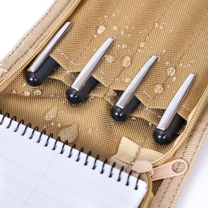 Mini Tactical Notebook Cover for Pocket, 3x5 Notepad Cover with Zippered Organizer, Weatherproof Notepad Holder for Men and Women, Pocket Notebook Pouch and Hiking Journal Case for A7 Folder - Coyote