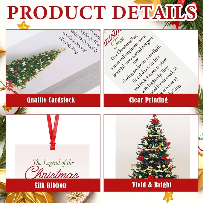 Dispowreath 60 Pcs The Legend of The Christmas Tree Bookmarks Religious Xmas Tree Bookmarks Church Exchange Gifts for Christmas Men & Women Sunday School Church Prizes Party Favors