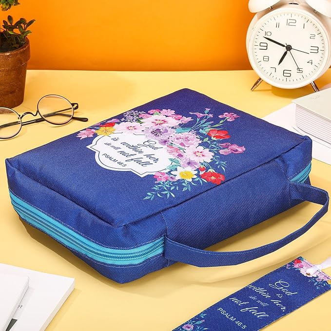 Laumoi Bible Cover Case for Women 10'' Flower Bible Holder Case Large Religious Carrying Bag for Women Study Christian Book Gift(Elegant Flower)