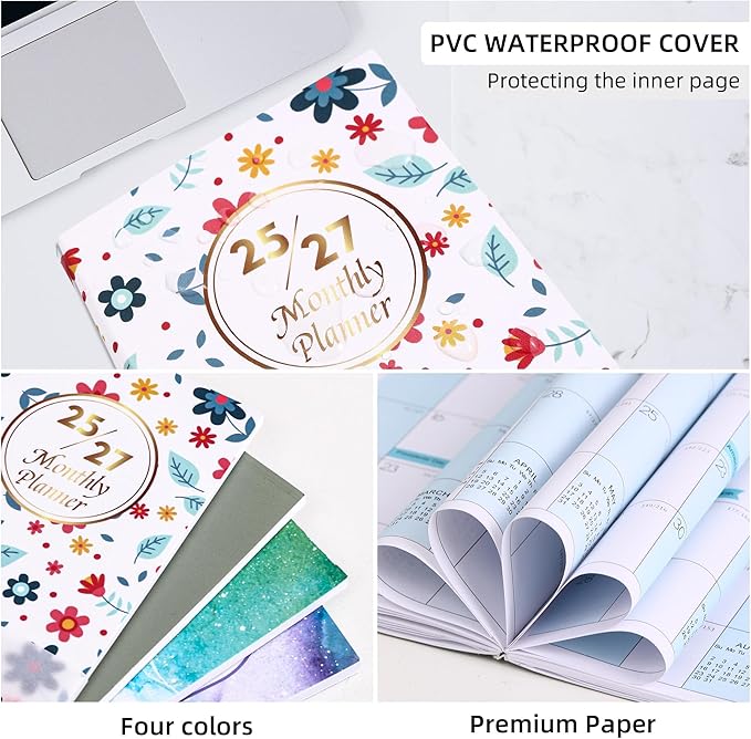 2025-2027 Monthly Pocket Planner/Calendar , 2 Year Small Size Academic Planner With Daily Quotes Hardcover Agenda Book Perfect Organizer for Purse,Planning, Organizing, and Office Use (Starry Sky Purple+Floral)