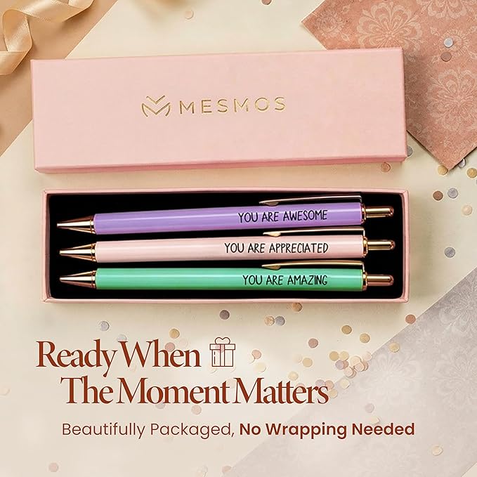 MESMOS 3Pcs Fancy Pen Sets for Women Gift, Administrative Professional Day Gifts, German-Ink, 1mm Tip, Cute Pens for Journaling No Bleed, Employee, Teacher Appreciation Gift, Thank You Gifts for Women