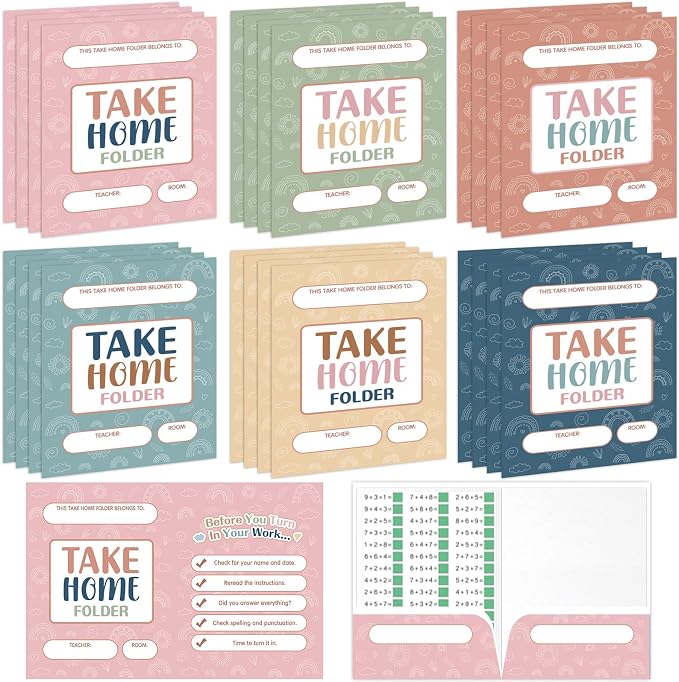 24 PCS Homework 2 Pocket Folders Bulk for Students Take Home Folders A4 Letter Size Boho Classwork Homework Organizer for Classroom Home School Office Teachers Educational Supplies 9.45 x 12.2 Inch